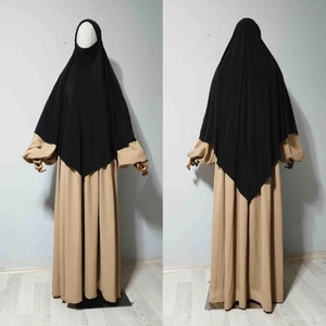 Maksi Boy Sandy Sufle Khimar Hazır Hijab Eşarp Siyah