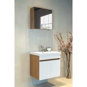 Star Banyo Dolabı Seti ( 60 cm Egzotik Meşe & Parlak Beyaz Aynalı Lavabolu Mdf )