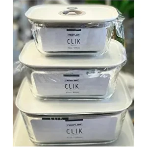 Fika Clik Dikdörtgen Saklama Kabı Bej 3 Parça Set