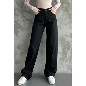 Kadın Yüksek Bel Jean Kot Palazzo Pantolon Siyah / 26