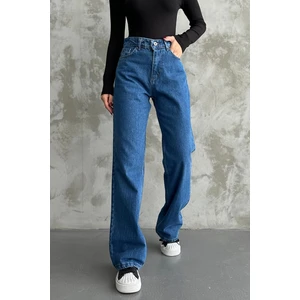 Kadın Yüksek Bel Jean Kot Palazzo Pantolon Mavi / 25