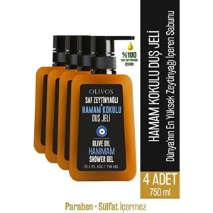 Doğal Zeytinyağlı Hamam Kokulu Banyo ve Duş Jeli Zeytinyağı Cilt Besleyici Nemlendirici 4 Adet 750ML