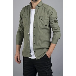 Slim Fit Erkek Pamuklu Kot Gömlek Yeşil