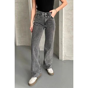 Kadın Yüksek Bel Jean Kot Palazzo Pantolon Füme / 25