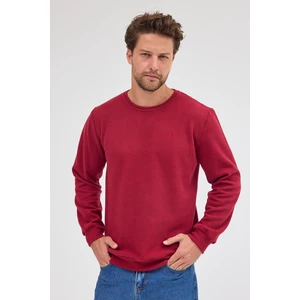 Erkek Bordo Standart Fit Normal Kesim Pamuklu Basic Bisiklet Yaka Sweatshirt