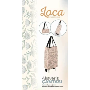 Loca Sweet Home Tekerlekli Katlanabilir Alışveriş Çantası 20X54X35 cm Çiçek Desenli, Omuz Askılı