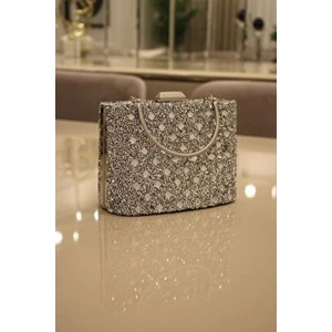 Gümüş Çift Yönlü Taşlı Oynar Saplı ve Zincir Askılı Abiye Çanta