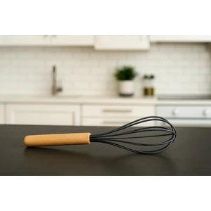 Bambu Saplı Çırpma Teli Mutfak Silikon Çırpıcı Yemek Hazırlık Çırpma Aleti (Antrasit 24 Cm)