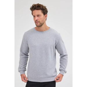 Erkek Gri Standart Fit Normal Kesim Pamuklu Basic Bisiklet Yaka Sweatshirt