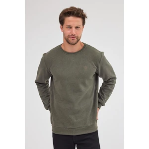 Erkek Haki Standart Fit Normal Kesim Pamuklu Basic Bisiklet Yaka Sweatshirt