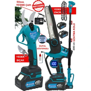 Dijitalgöstergeli 3 Lü Set A Plus 21V3AH 50MM Budama Makası Kömürsüz Testere Teleskobik Kol