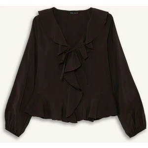 Regular Fit V Yaka Modal Volanlı Uzun Kollu Bluz G1971AX25WN