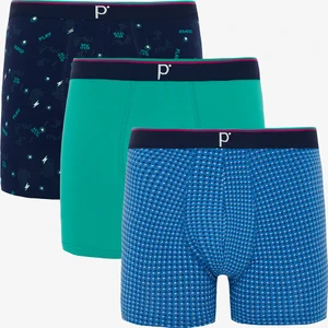 Mavi Ekoseli Erkek Organik Logolu 3'lü Boxer