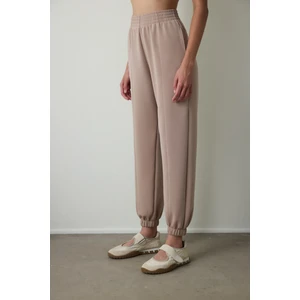 Bej Yüksek Bel Dikiş Detaylı Modal Jogger