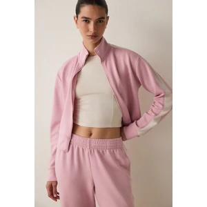 Lila Silky Feel Dik Yaka Fermuarlı Spor Ceket