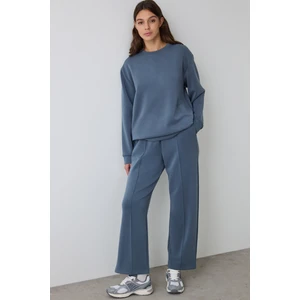 Koyu Gri Yüksek Bel Lastikli Düz Paça Modal Pantolon