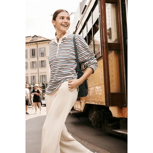 Bej Modal Yüksek Bel Düz Paça Pantolon