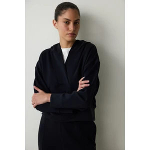 Siyah Kapüşonlu Modal Crop Sweatshirt