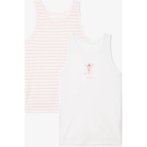 Kırık Beyaz Kız Çocuk Balerin Desenli Kalın Askılı 2'li Atlet