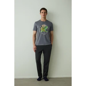 Erkek Ninja Kaplumbağalar Slogan Baskılı Kısa Kollu Pijama Takımı