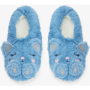 Açık Mavi Sleepy Cat Hayvan Nakışlı Ev Patiği