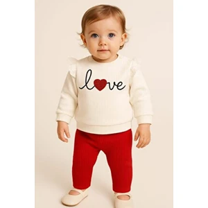 Kız Bebek/çocuk Love Kalp Nakışlı Omuzdan Çıtçıtlı Bebek Takımı 2li Alt Üst Mevsimlik Aylık 3-6-9-12