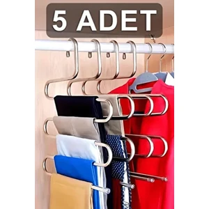 5 Adet 5 Katlı Metal Pantolon ve Şal Askısı Dolap Içi Eşarp Askısı Çoklu Askılık
