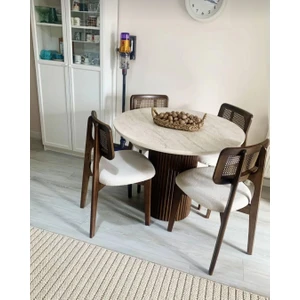 Ahşap Zion Hasırlı Masa ve Sandalye Takımı 4sandalye1 Adet 100CM Yuvarlak Masa