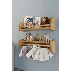 Montessori Ikili Çok Amaçlı Mdflam Dekoratif Duvar Rafı - Safir Meşe