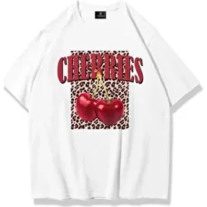 Kadın Cherries Leopar Tshirt Beyaz
