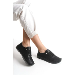 Hakiki Deri Delikli Yazlık Yumuşak Rahat Esnek Bağcıklı Günlük Anne Casual Kadın Ayakkabı