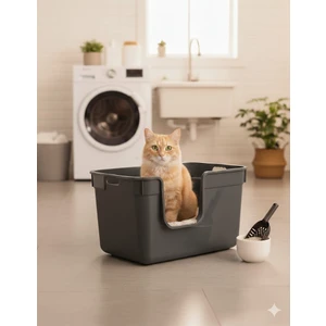 Tanos Dekoratif Büyük Yarı Kapalı Kedi Tuvaleti (Kürek Hediyeli)