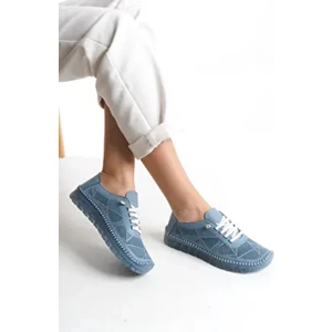 Hakiki Deri Delikli Yazlık Yumuşak Rahat Esnek Bağcıklı Günlük Anne Casual Kadın Ayakkabı