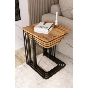 Usta Mekan Orkide Tekerlekli 4'lü Zigon Sehpa Modern MDF Malzeme ile Siyah ve Ceviz Renk