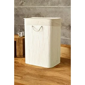 Akkoyunlu Home Bambu Malzemeden Katlanır Dikdörtgen Kirli Çamaşır Sepeti 20 lt Beyaz