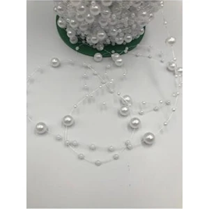 10 Metre Beyaz Misinalı Şerit Inci Boncuk Şerit Çiçek Süsleme Dekorasyon Boncuğu