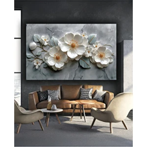 Krem-Beyaz Kabartma Görünümlü Dekoratif Kanvas Duvar Tablo