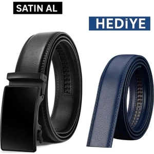 Otomatik Tokalı Deliksiz Siyah Kemer + Yedek Lacivert Kemer Hediye