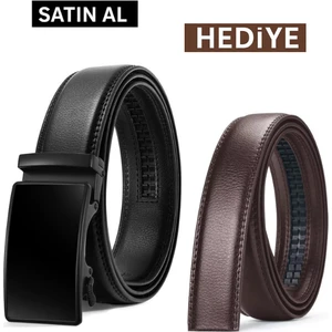 Otomatik Tokalı Deliksiz Siyah Kemer + Yedek Kahverengi Kemer Hediye