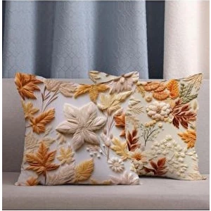 2 Li Kombin Punch Nakış Desen Dijital Baskılı Kırlent Kılıfı