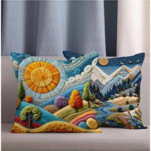 2 Li Kombin Punch Nakış Desen 3 Boyutlu Dijital Baskılı Kırlent Kılıfı