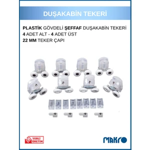 Duşakabin Tekerleği 8'li Cam Kabin Tekeri Rulman Şeffaf Plastik Gövdeli Çift Tekerlekli
