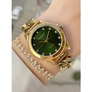 Zincir Kordonlu Kadranı Yeşil Kadın Kol Saati ve Bileklik