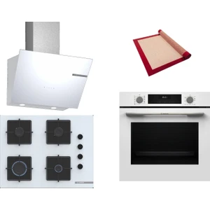 Beyaz 3 Lü Ankastre Set 375 ( HUA717BV0T - POP7C2P30O - DWK66PJ20T  ) 67CM Ocak - Buhar Destekli - Pişirme Matı ile