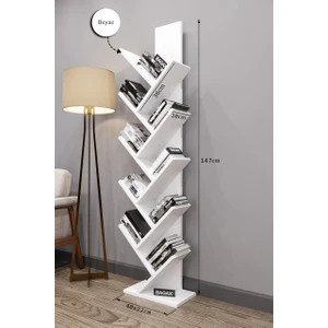 Likya Model, Beyaz Renk, 10 Raflı Dekoratif Kitaplık-Organizer