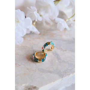 Daisy Mavi Beyaz Mineli Halka Çelik Küpe