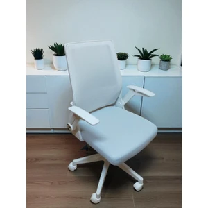 Yağmur Ofis Katlanır Kollu Çalışma Sandalyesi MONTAJLI | Ofis ve Bilgisayar Koltuğu | Beyaz Kol Beyaz Kumaş