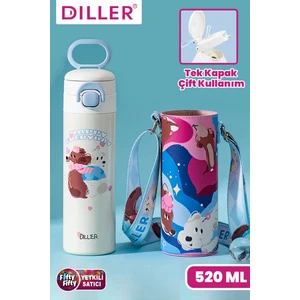 Dıller 520 ml Kılıflı Tek Kapak Çift Kullanım Pipetli/pipetsiz Taşıma El Askılı Vacum Cup/çelik Termos -D9338ML520
