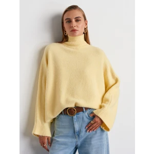 10817 Yumuşak Dokulu Yarasa Kol Triko Kazak-Açık Sarı