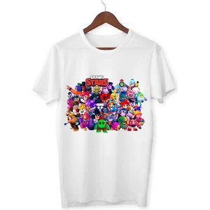 Brawl Stars Tüm Karakterler Tişört Çocuk Yetişkin Beyaz T-Shirt Unisex Çocuk Tişört